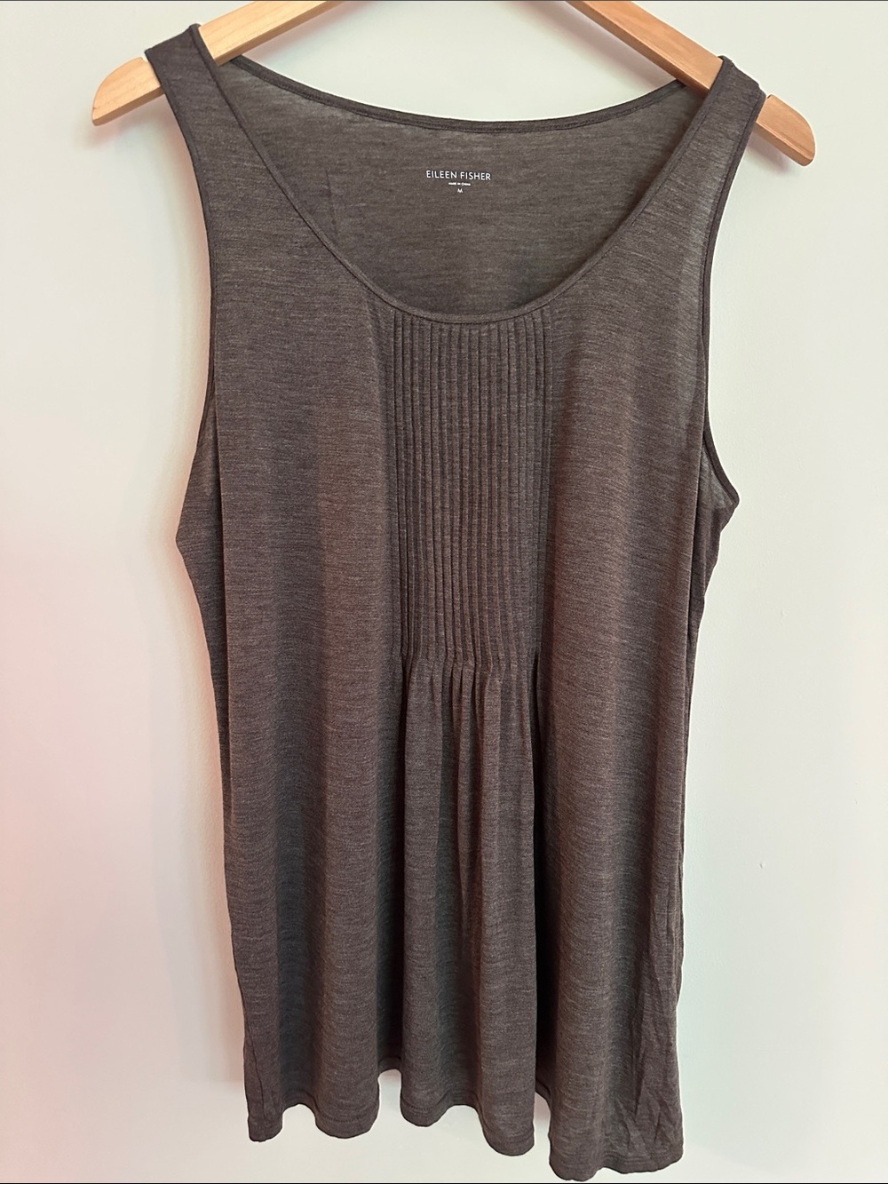 Eileen Fisher Scoop Neck Pintuck Silk Cotton Blend Tank Top